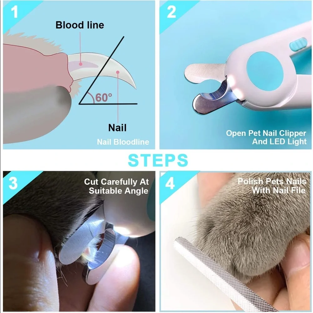 LED Pet Nail Clippers for Cat Dog w/Nail File